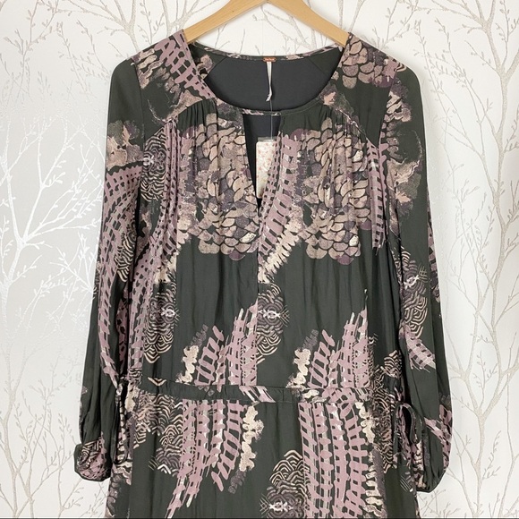 FREE PEOPLE Out of the Woods Raven Boho Long Sleeve Maxi Dress NWT XS Peasant - Picture 4 of 16